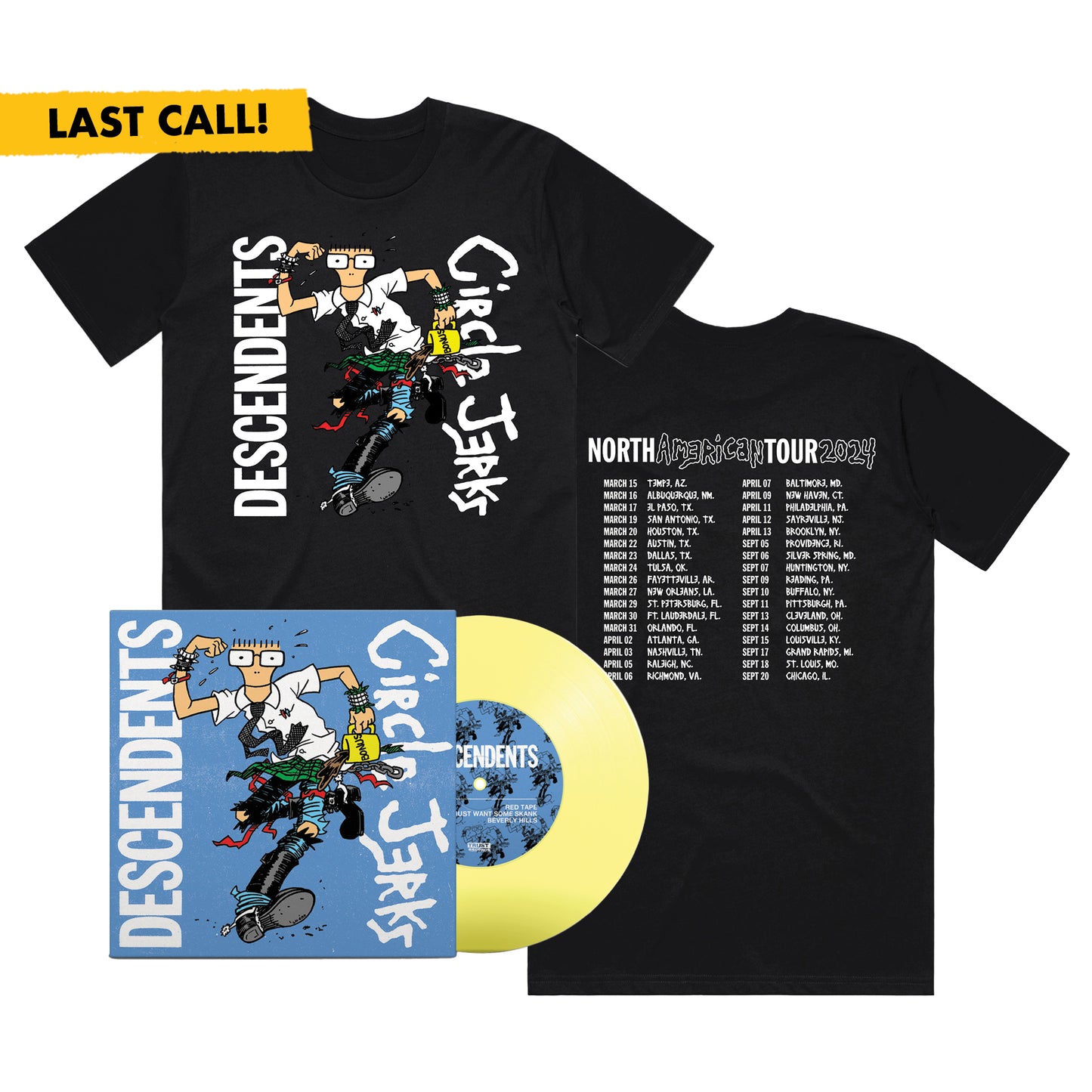 2024 Fall Tour T-Shirt (Black) + Split 7" (Blue Cover/Yellow Vinyl) Bundle