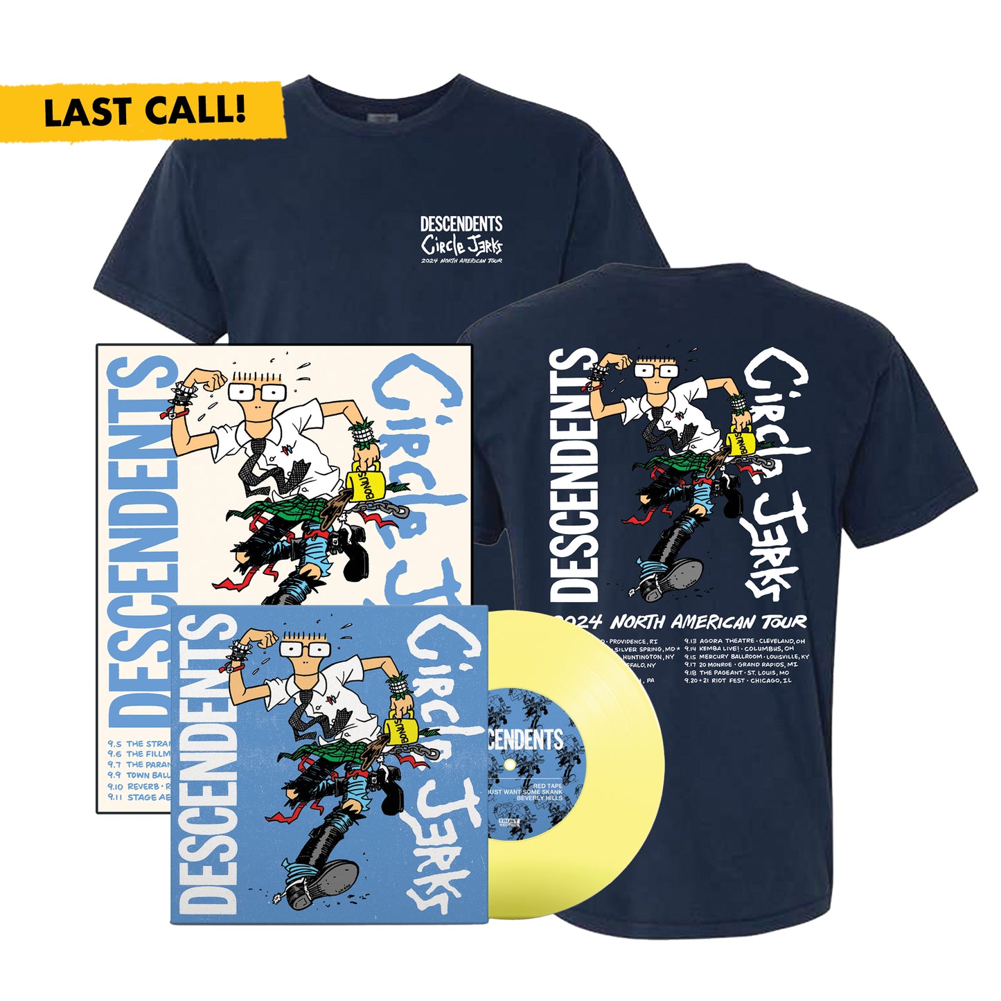 2024 Fall Tour T-Shirt (Navy) + 2024 Fall Tour Silkscreened Poster + Split 7" (Blue Cover/Yellow Vinyl) Bundle